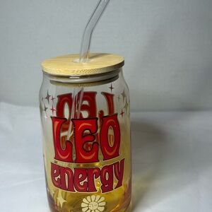 Leo Energy Glass Tumbler with Straw - Red and Yellow